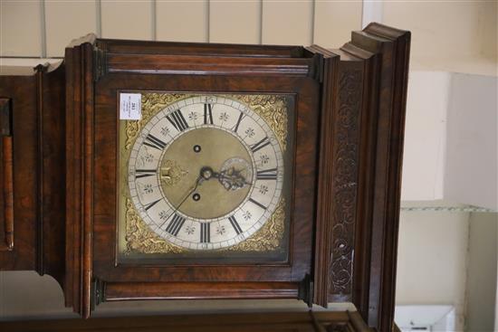 William Wilson of London. An early 18th century figured walnut eight day longcase clock, H.7ft